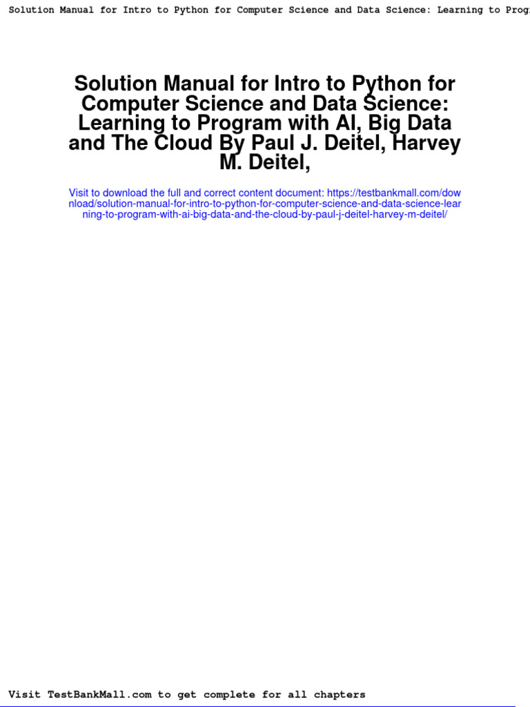 Solution Manual For Intro To Python For Computer Science and Data ...