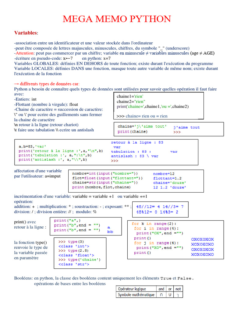 Guide Complet sur les Variables Python | PDF | Programmation ...