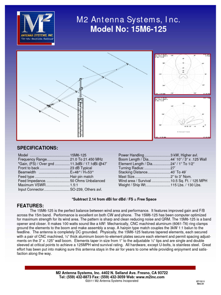 M2 Antenna Systems, Inc. Model No: 15M6-125: Specifications | PDF ...