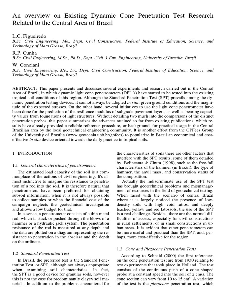 Dynamic Penetrometer Use in Brazil | PDF | Geotechnical Engineering ...