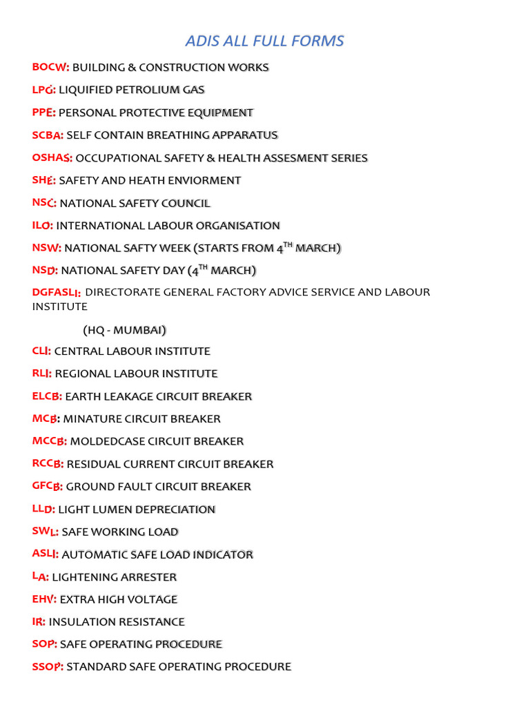 ADIS Abreviations | PDF | Occupational Safety And Health | Safety
