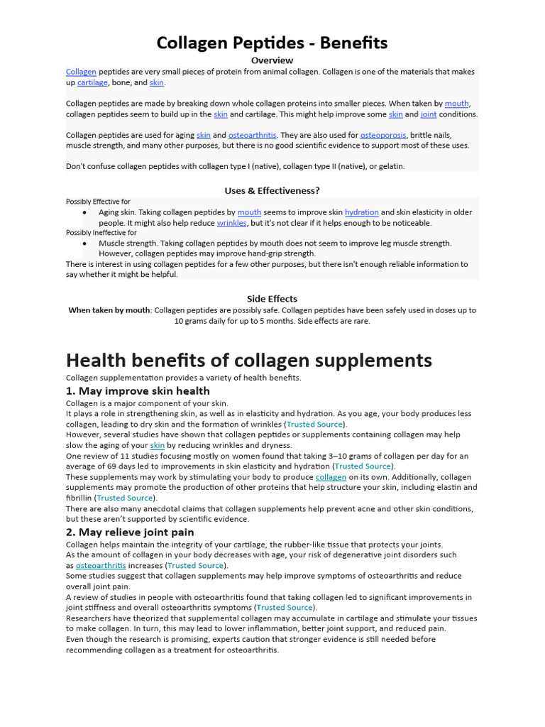Benefits of Collagen Peptides | PDF | Collagen | Osteoarthritis
