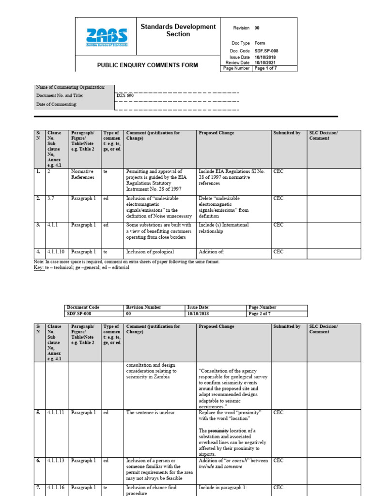 Public Enquiry Comments Form - Zs 690 | PDF