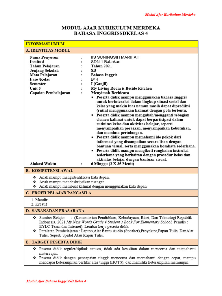 Modul Ajar B. Inggris Unit 3 | PDF