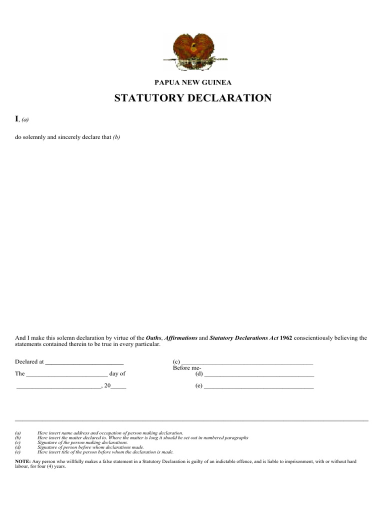 PNG Statutory Declaration Form Guide | PDF