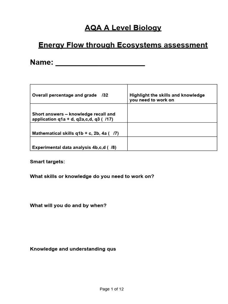 Energy Flow Test No MS PDF Photosynthesis Density