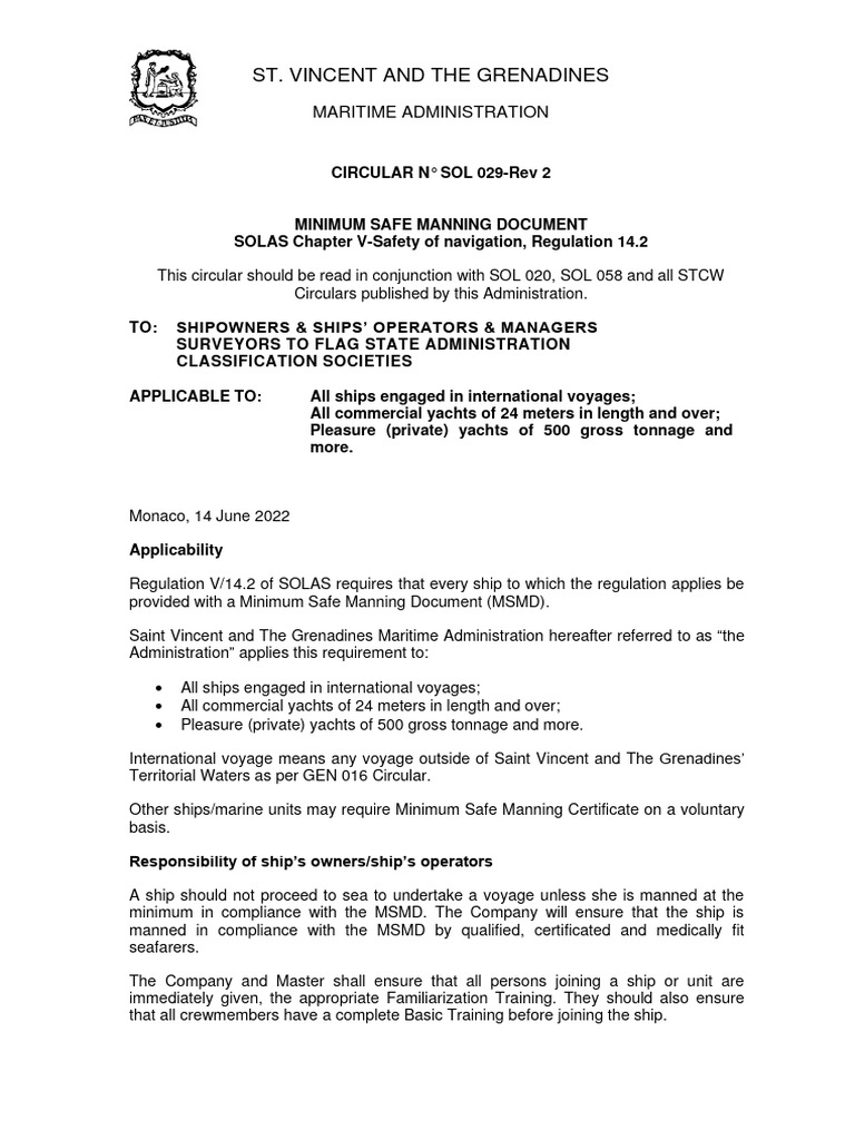 SOL 029 Minimum Safe Manning Document Rev. 2 PDF Ships Shipping