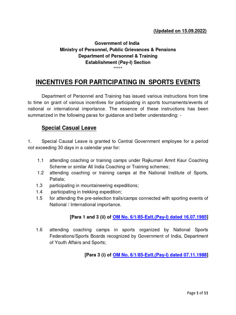 Sports Incentives for Government Employees | PDF | Referee | Government