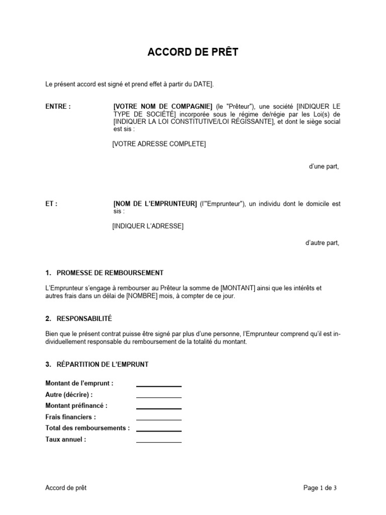 Accord de Prêt entre Particuliers | PDF | Prêts | Services financiers