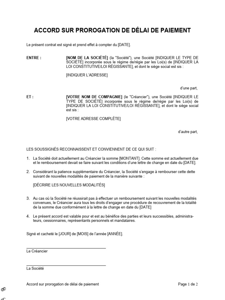 Accord de Prorogation de Paiement | PDF