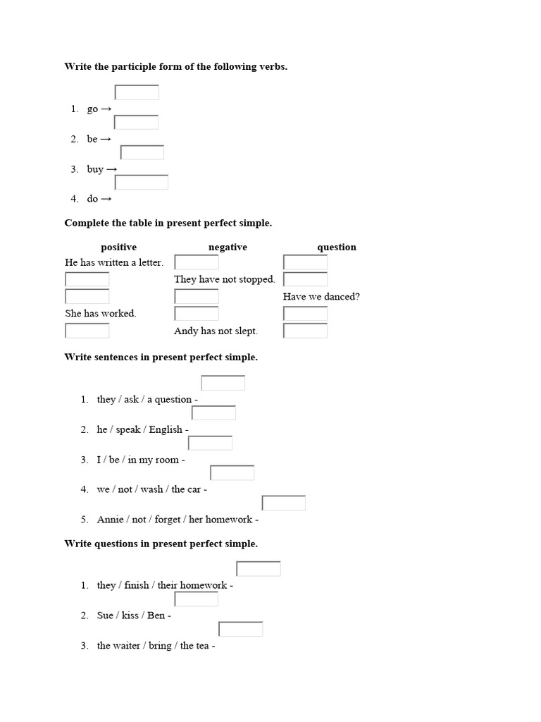 Present Perfect Simple Exercises | PDF | Syntax | Language Mechanics