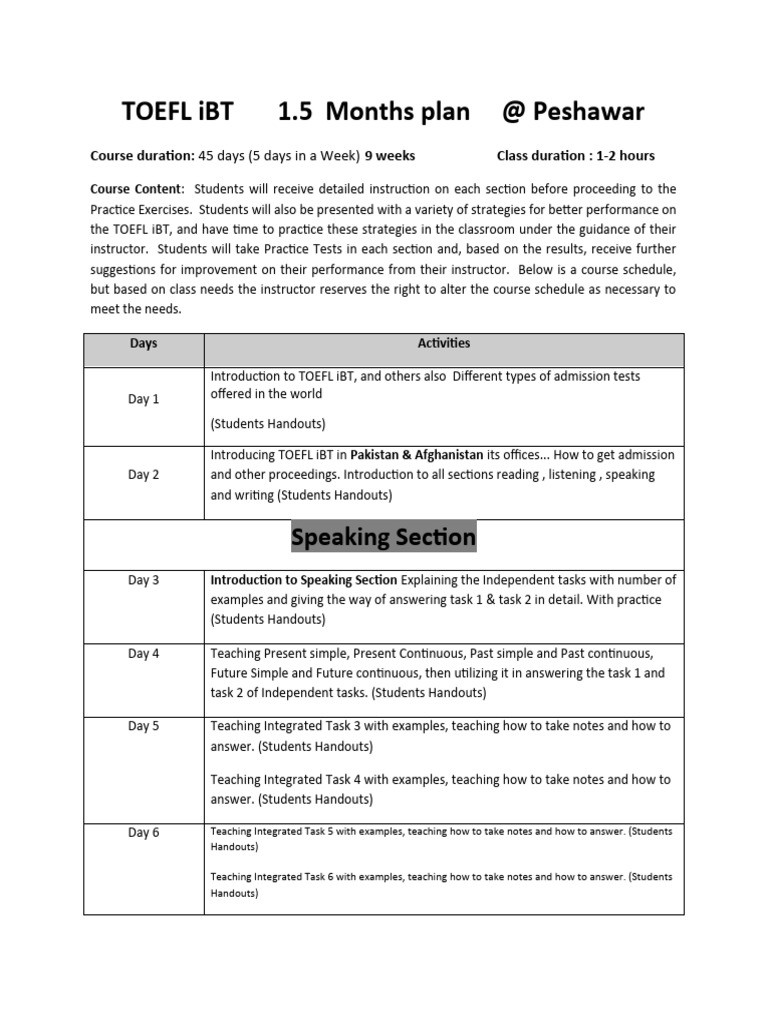 tOEfl Teaching Plan PDF Test Of English As A Foreign Language tOEfl Teaching Plan PDF Test Of English As A Foreign Language