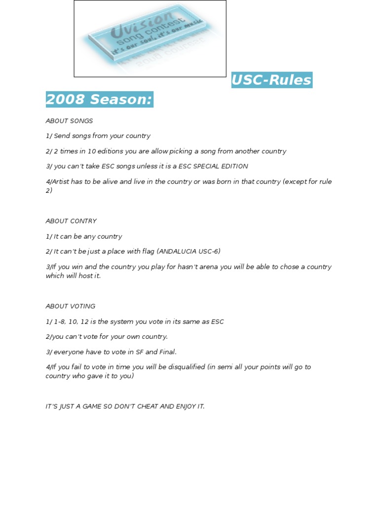 USC Rules for Junior Eurovision 2008 | PDF