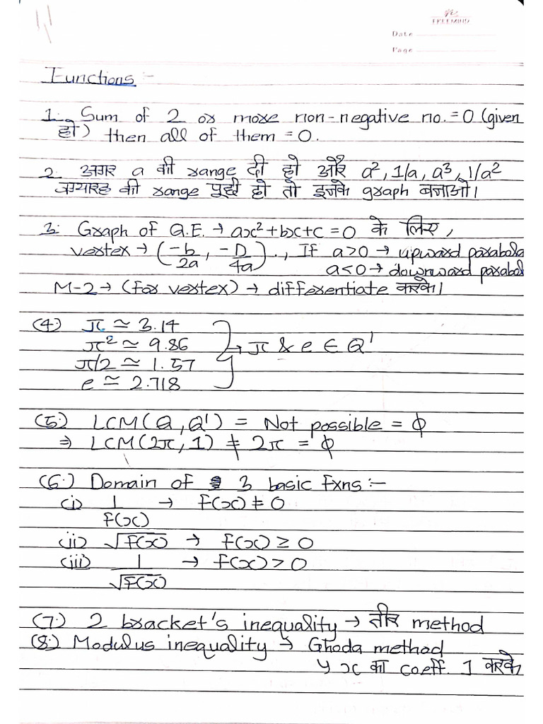 Functions Short Notes | PDF