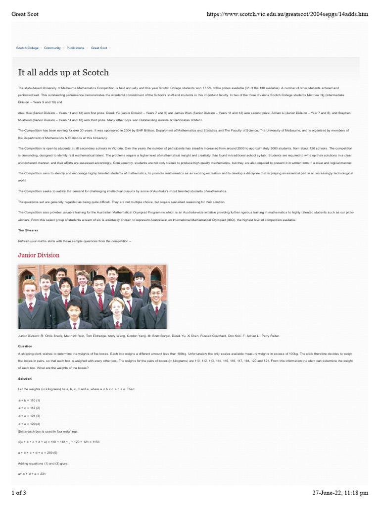 Great Scot It All Adds Up at Scotch | PDF | Mathematics | Science