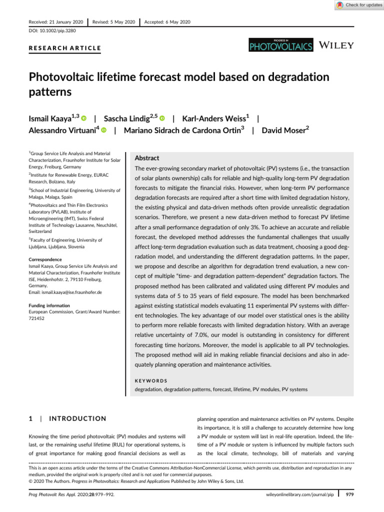 PV Lifetime Forecast Model for Degradation | PDF | Photovoltaics ...