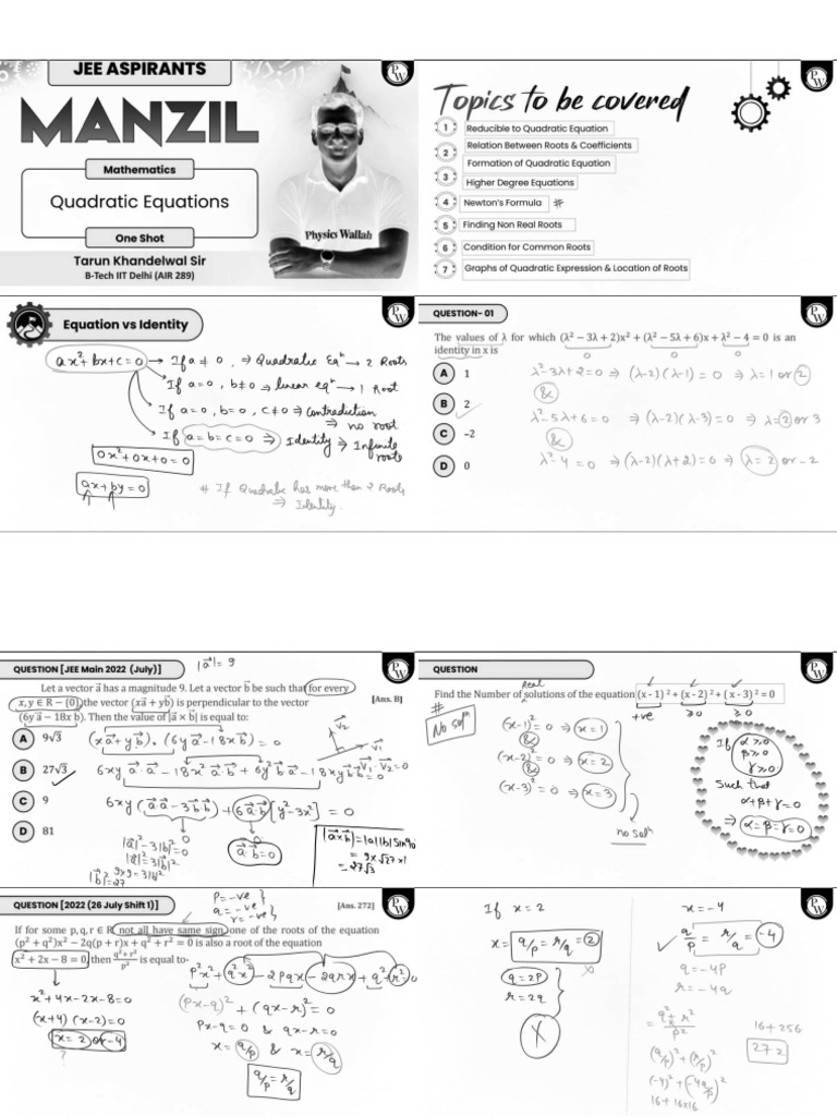 Quadratic Equations 01 - Classnotes | PDF