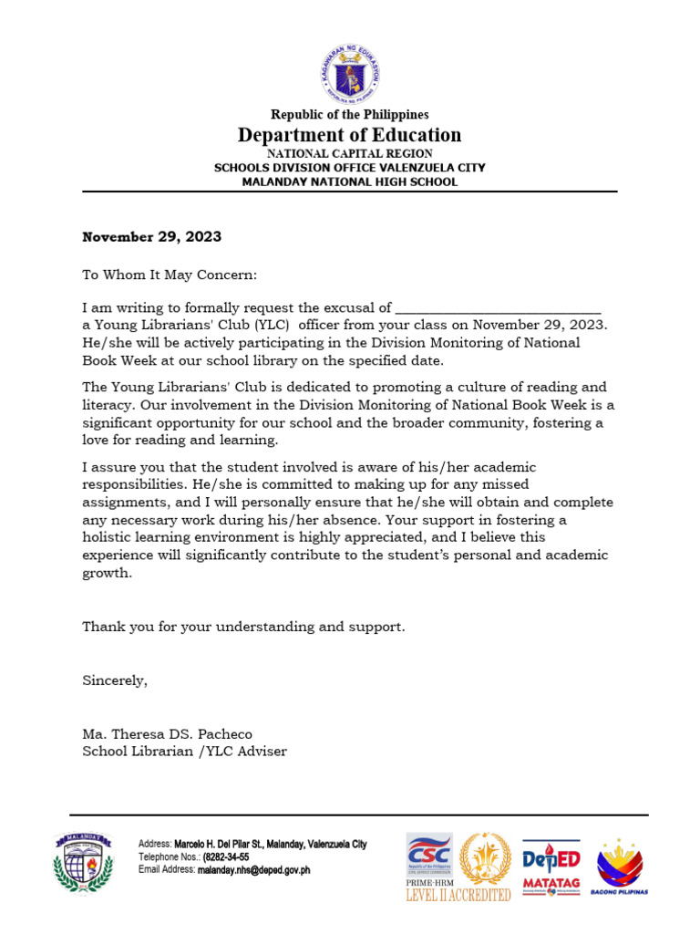 Excuse Letter | PDF