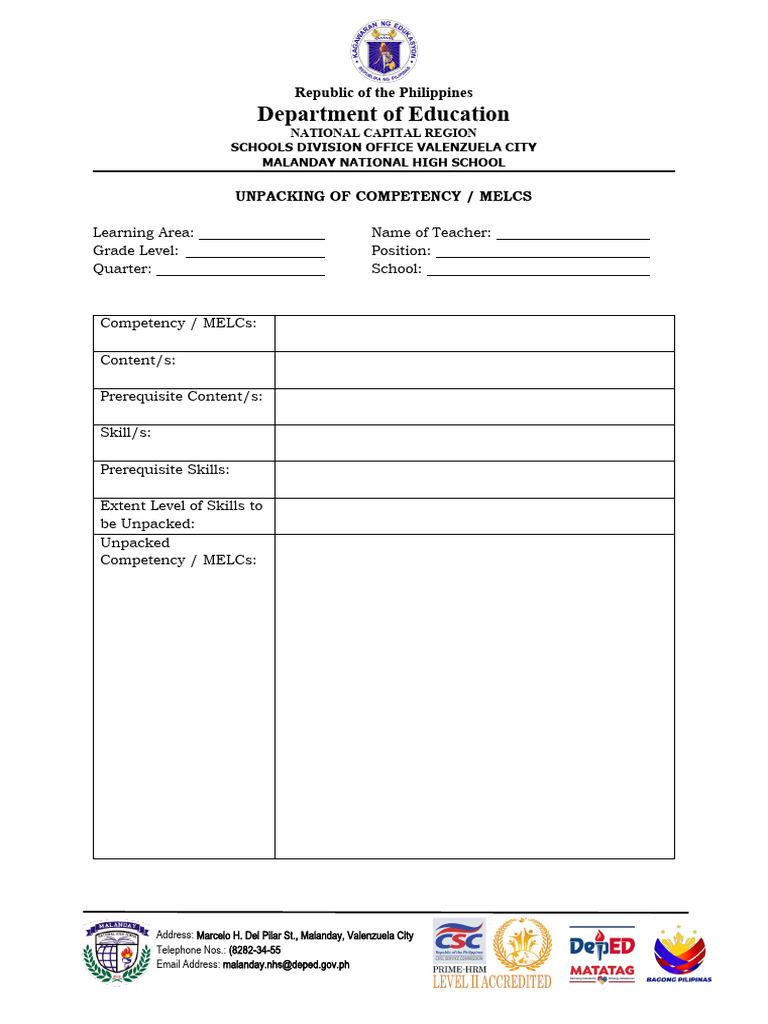 Unpacking competency melcs template pdf