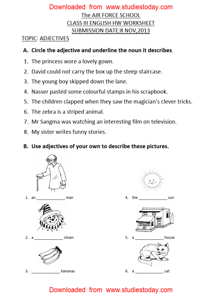 Class 3 Adjective Worksheet | PDF | Travel | Home & Garden