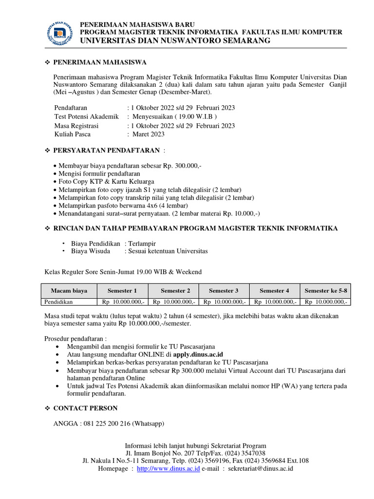 Rincian Biaya PMB Pasca MTI Maret 2023 | PDF