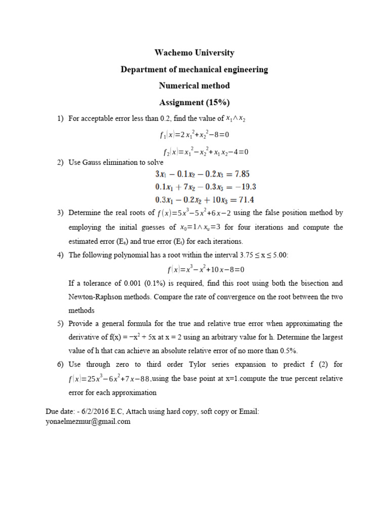 Numerical Methods Assignment | PDF