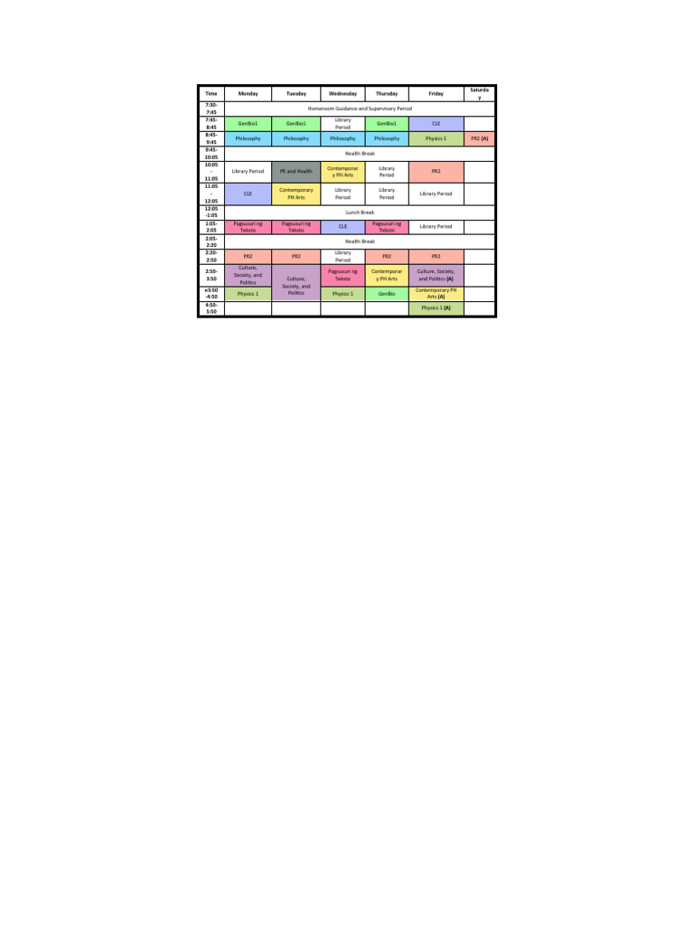 Modified Schedule 1st Semester | PDF