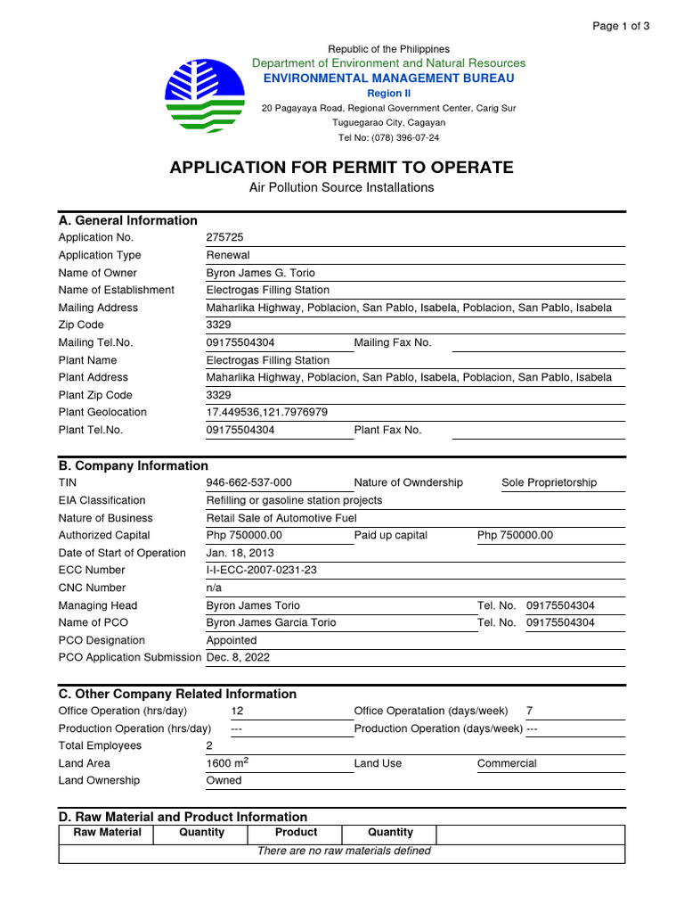 Permit Application for Air Pollution | PDF | Gasoline | Diesel Fuel