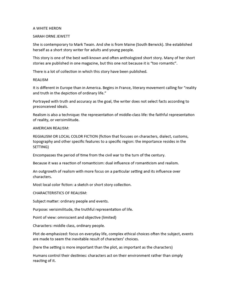 A White Heron PDF Realism (Arts) Narration