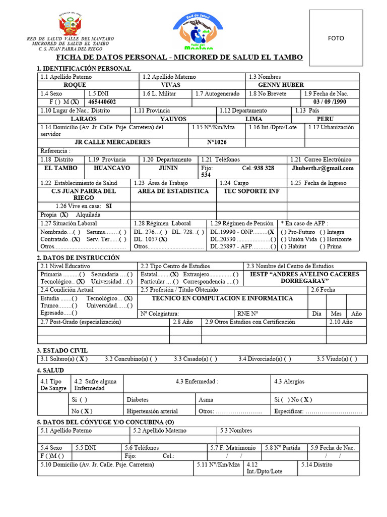 Ficha De Actualizacion De Datos Descargar Gratis Pdf Especialidades