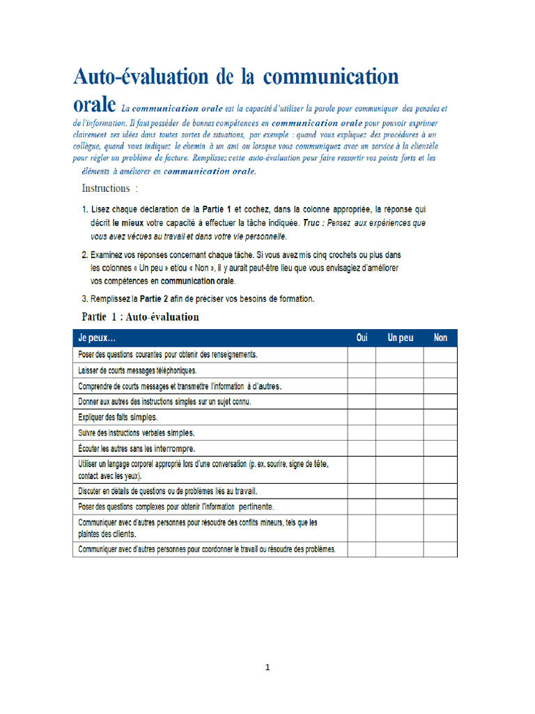 Test d'évaluation communication interpersonnelle PDF
