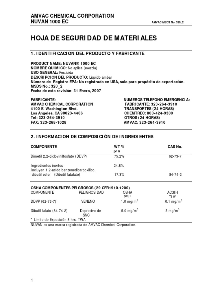 Nuvan 1000 EC | PDF | Química | Ciencias fisicas