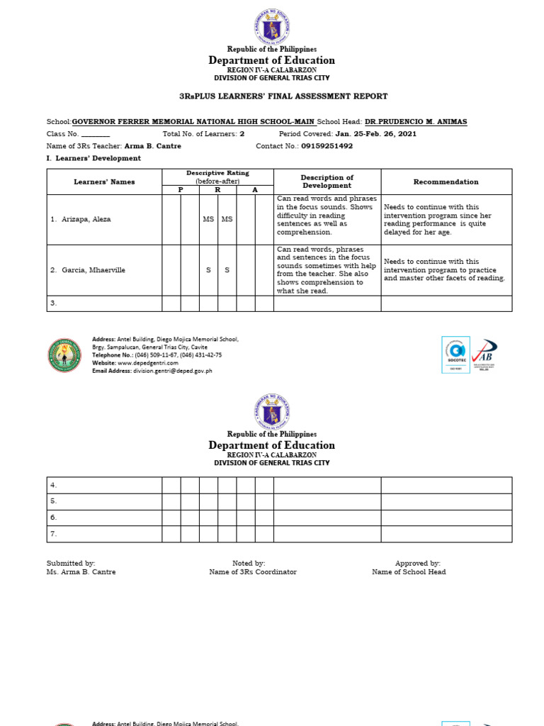 3RsPlus - Learners Final Assessment | PDF | Neuroscience | Cognitive ...