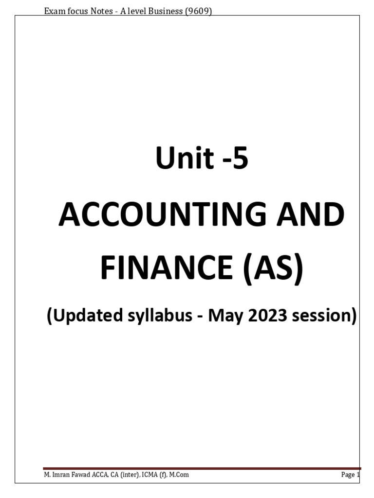 As Unit 5 UPDATED For May 2024 Syllabus Updated PDF Accounting