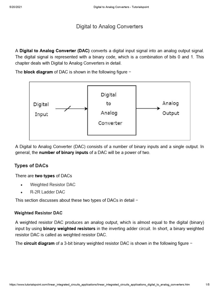 Digital To Analog Converters Tutorialspoint PDF Digital To Analog