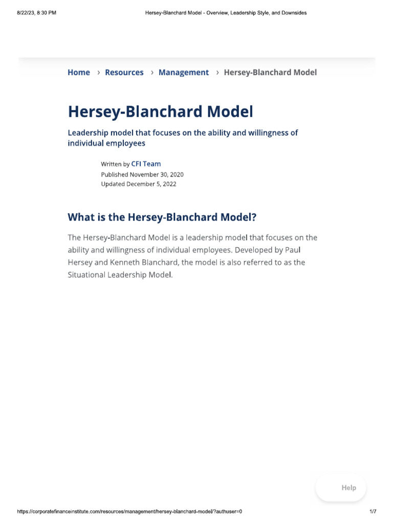 Hersey Blanchard Situational Leadership Model Pdf