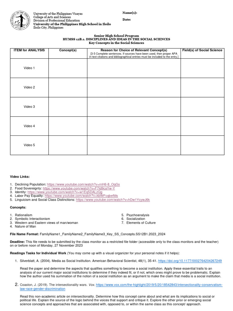 Key Concepts in The Social Sciences 2023 2024 | PDF | Concept | Institution