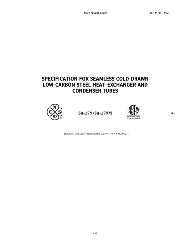 Asme Sa 179 2021 Pdf Pipe Fluid Conveyance Heat Treating