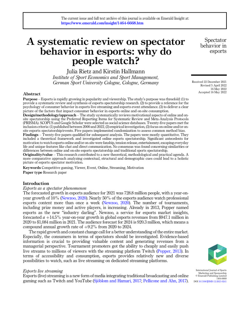 Understanding Esports Spectator Motivation | PDF | Systematic Review ...