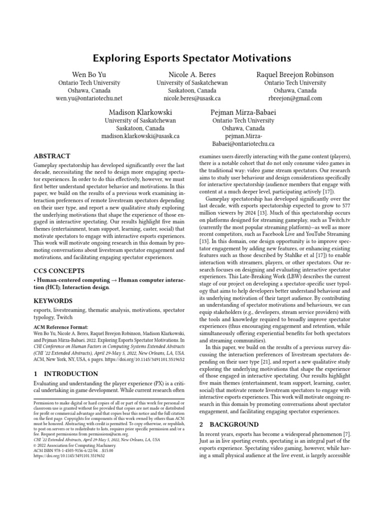 Exploring Esports Spectator Motivations | PDF | Motivation | Motivational