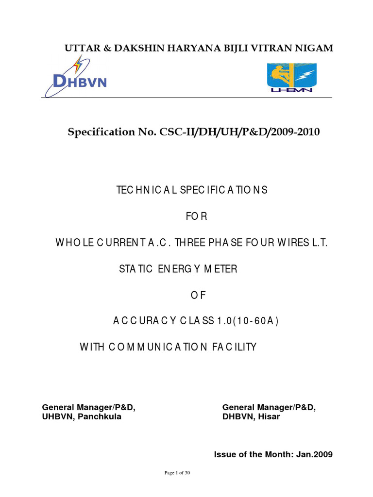 Technical Specs for 3-Phase Energy Meter | PDF | Electrical Resistance ...