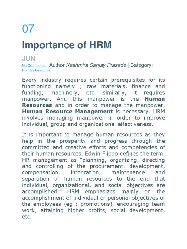 Importance of Human Resource Management | PDF