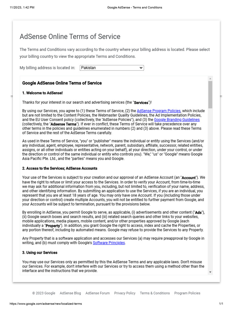 Google AdSense - Terms and Conditions | PDF | User Interface 