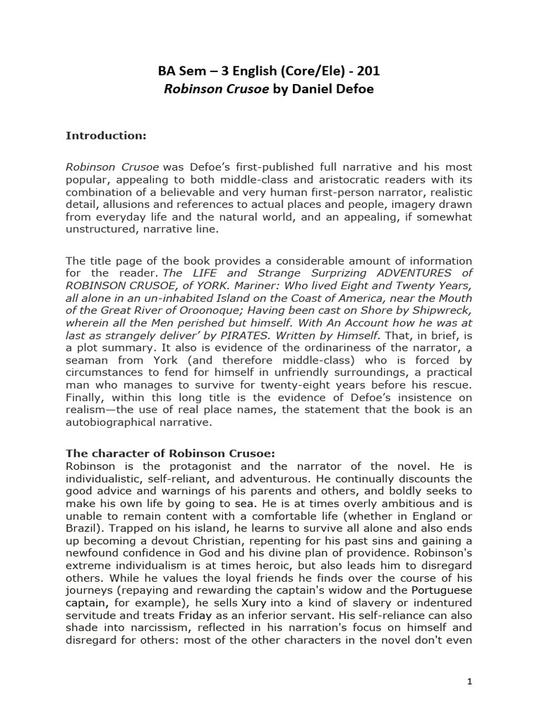 Robinson Cruseo - Danial Defore - Notes | PDF | Robinson Crusoe ...