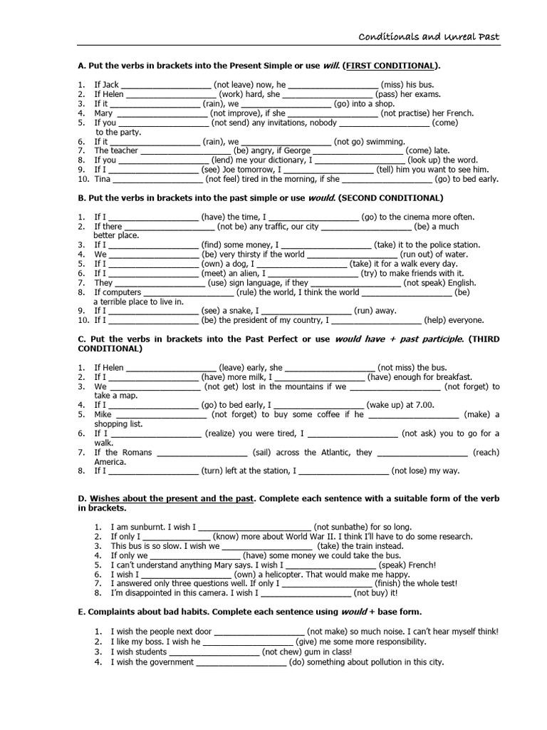Conditionals & Unreal Past Exercises BATX2 | PDF | Perfect (Grammar ...