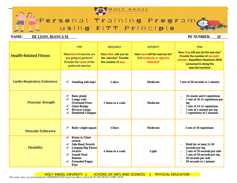FITT-Based Personal Training Plan | PDF | Strength Training | Human ...