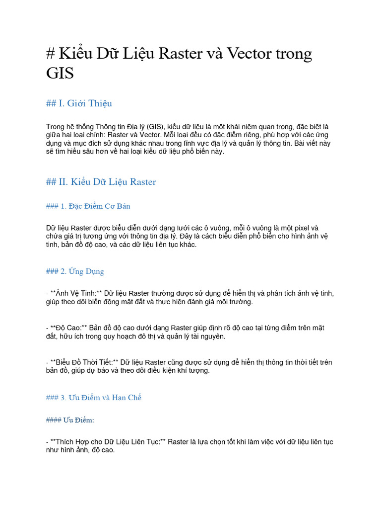 Du Lieu Vector Va Raster Trong GIS | PDF