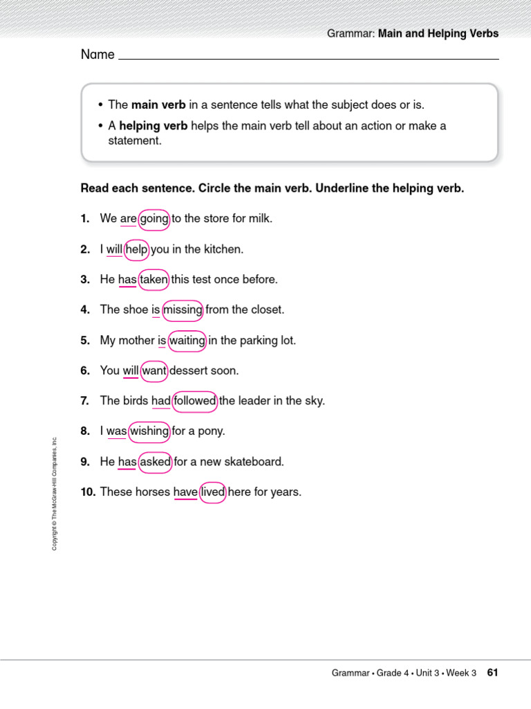 GR 4 Grammar PK 3 Answer Key | PDF | Grammatical Tense | Verb