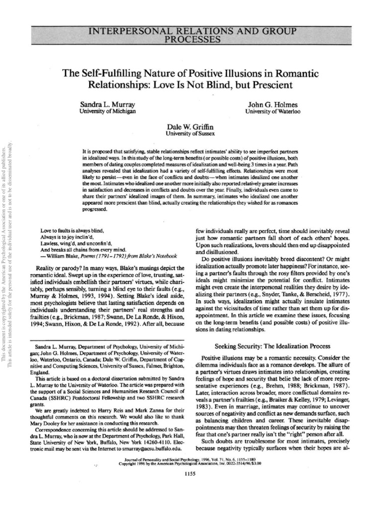 Love Is Not Blind But Perscient | PDF | Attachment Theory | Cognitive ...