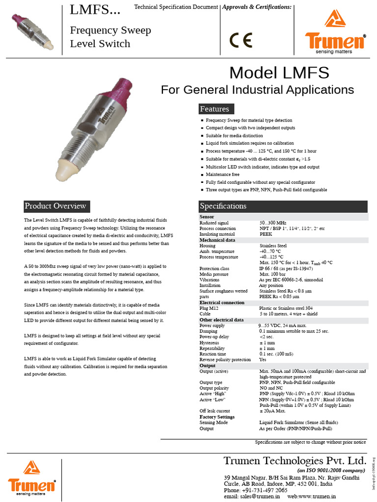 Frequency Sweep Level Switch LMFS | PDF | Switch | Dielectric